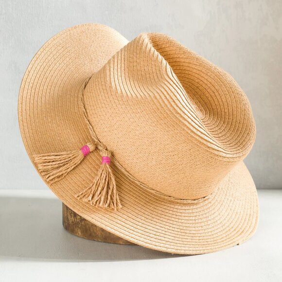 Peruvian Connection Black Vallarta Wide Brim Fedora Paper Straw Hat NWT Tassel main image 7